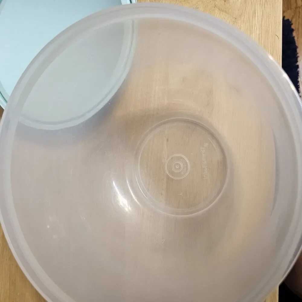 Tupperware Lettuce Keeper Bowl Turquoise Lid, Clear Vintage Storage Container